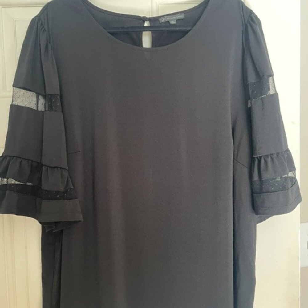 Adrianna Papell Black Top with Swiss Dot and Ruffle Details - 3X